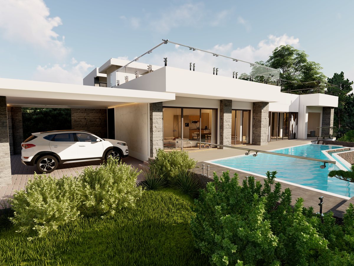 The T Forest — pool villa exterior with driveway